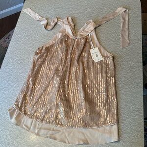 Gold sequined halter top. Size Large. NWT